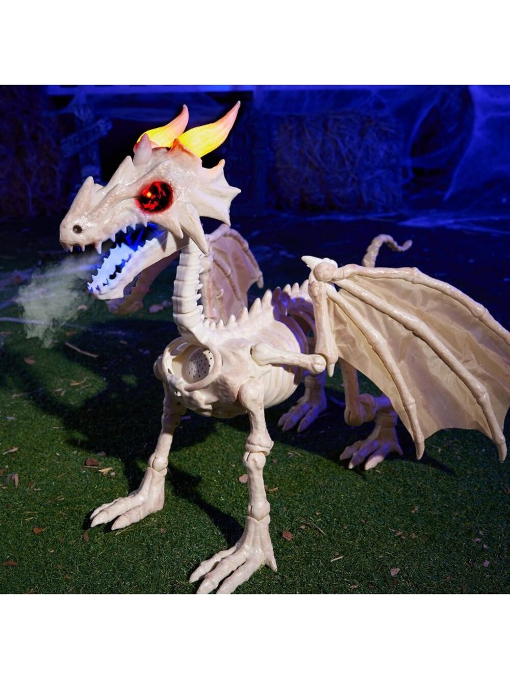 23.6"Dragon Skeleton Halloween Décor LED Battery Operated Mist Spray Animatronic